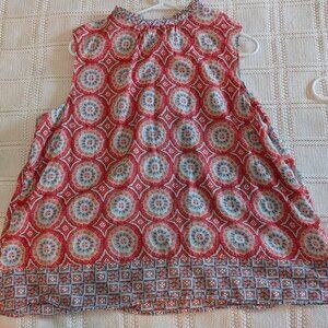 Vibrant peach, orange, & teal cotton voile sleeveless top w/border print (18WP)